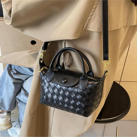 Fashion-Forward Mini Braided Leather Satchel - Lightweight & Versatile Design - Picture 3 of 7